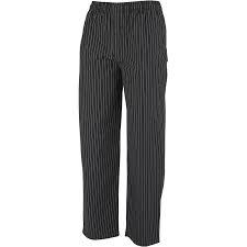 Unisex Cook Pant, Black Fine Pinstripe, L