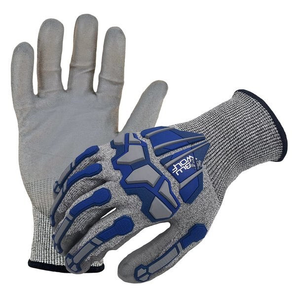 Bluwolf 18 ga. ANSI A4 Cut Resistant Gloves, PU Palm Coating, TPR Knuckle & Finger Guards, L