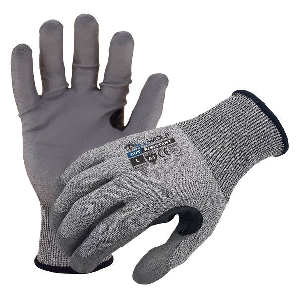 Bluwolf, 18 ga. Cut Resistant ANSI A4 Gloves, Polyurthane Palm Coating/Nitrile Reinforced Thumb, S