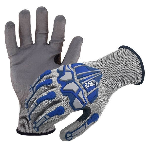 Bluwolf Cut Resistant 18 ga.ANSI A4 Gloves, Polyurethane Palm Coating/TPR Knuckle/Finger Guards, S