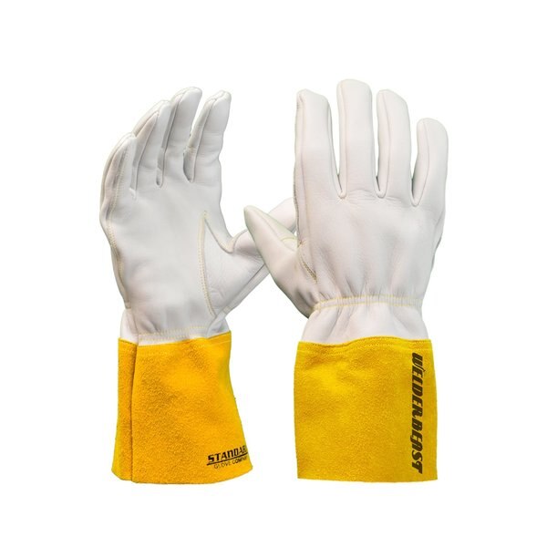 Welderbeast Buffalo Leather Mig Welding Gloves, White with Yellow Split Leather 4