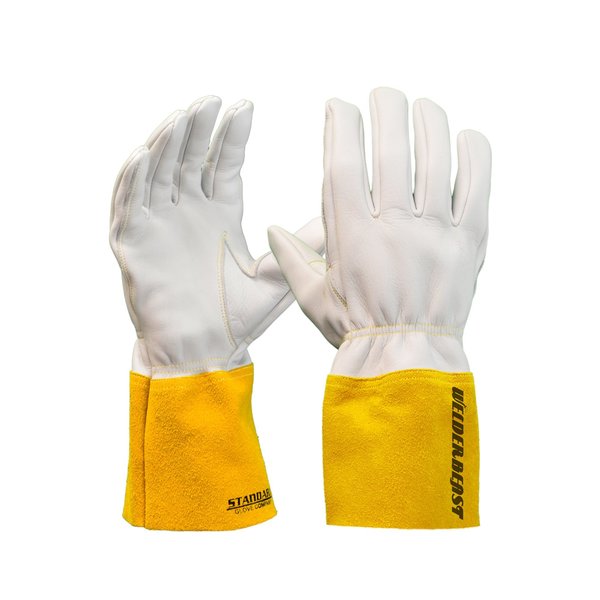 Welderbest Buffalo Leather Mig Welding Gloves, White with Yellow Split Leather 4