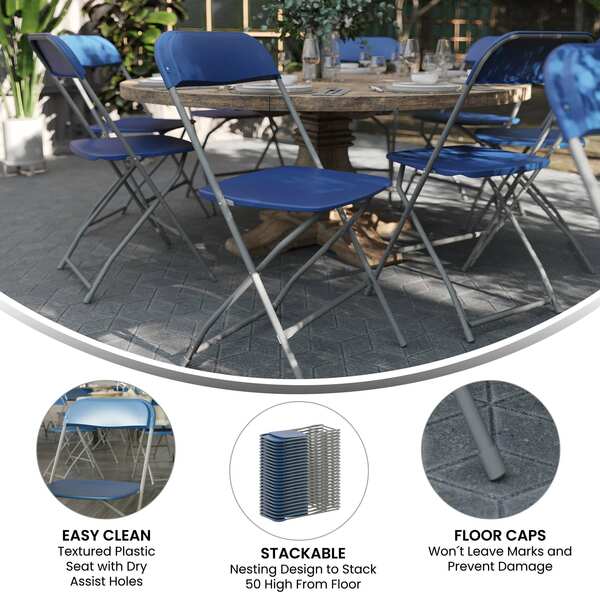 Hercules Series Plastic Folding Chair Blue - 10 Pack 650LB Weight Capacity Comfortable Event Chair-Lightweight Folding Chair