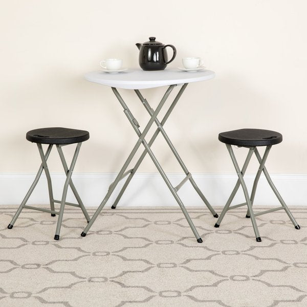 Foldable Stool with Black Plastic Seat and Titanium Frame