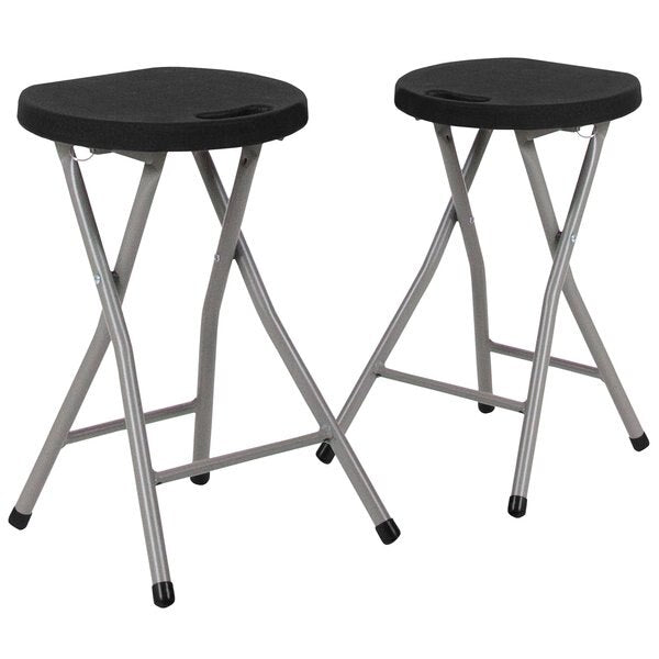 Foldable Stool with Black Plastic Seat and Titanium Frame