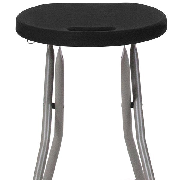 Foldable Stool with Black Plastic Seat and Titanium Frame