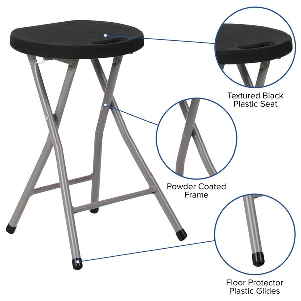 Foldable Stool with Black Plastic Seat and Titanium Frame