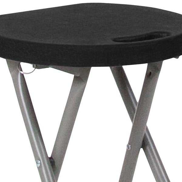 Foldable Stool with Black Plastic Seat and Titanium Frame