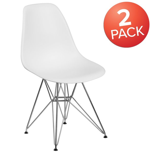 Elon Series White Plastic Chair with Chrome Base