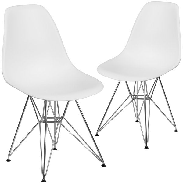 Elon Series White Plastic Chair with Chrome Base