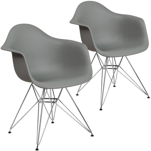 2 Pack Alonza Series Moss Gray Plastic Chair with Chrome Base