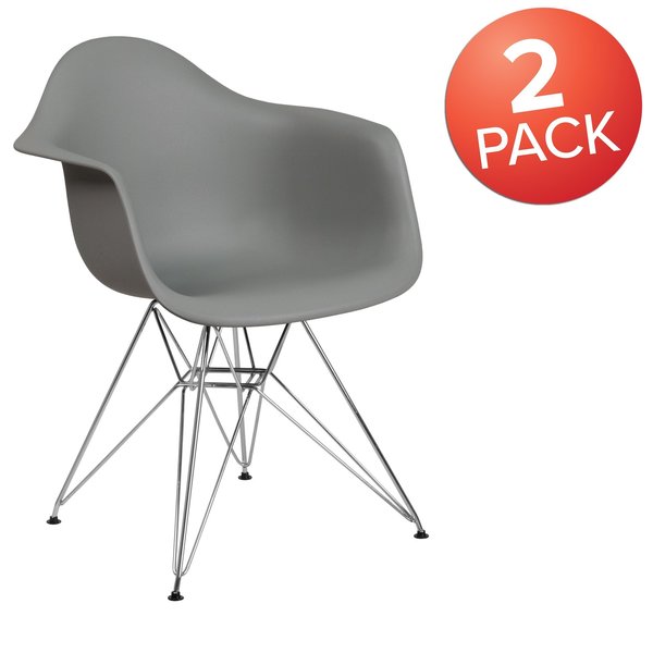 2 Pack Alonza Series Moss Gray Plastic Chair with Chrome Base