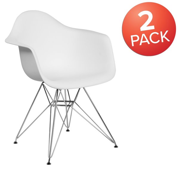 2 Pack Alonza Series White Plastic Chair with Chrome Base