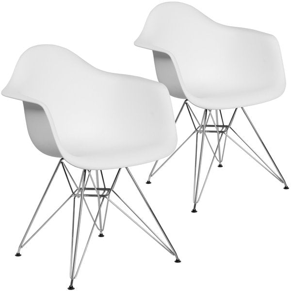 2 Pack Alonza Series White Plastic Chair with Chrome Base