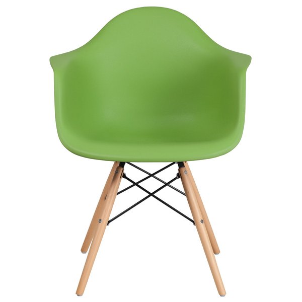 2 Pk. Alonza Series Green Plastic Chair with Wooden Legs