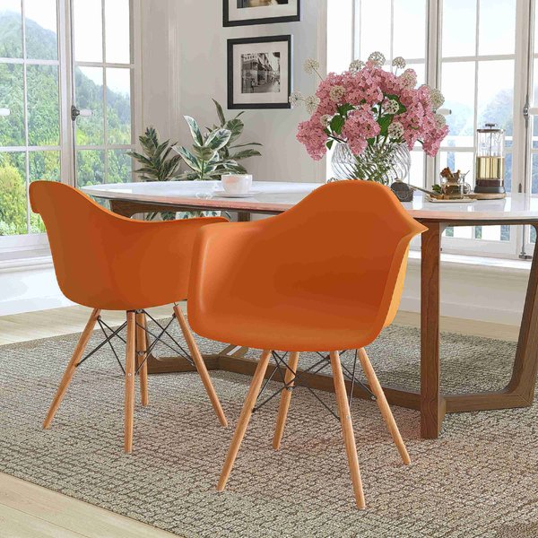 2 Pk. Alonza Series Orange Plastic Chair with Wooden Legs