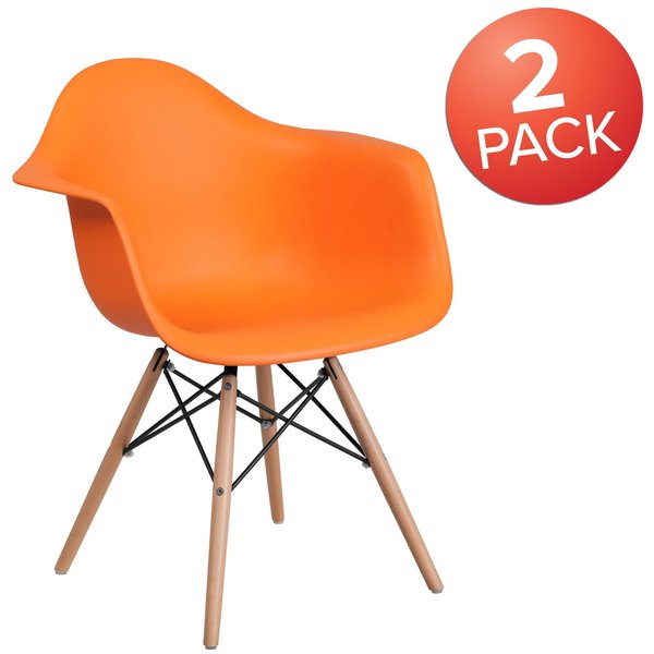 2 Pk. Alonza Series Orange Plastic Chair with Wooden Legs