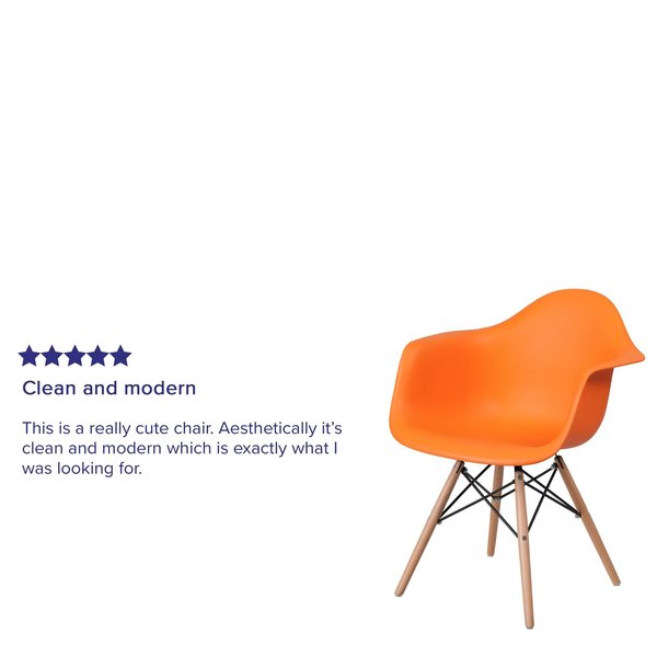2 Pk. Alonza Series Orange Plastic Chair with Wooden Legs