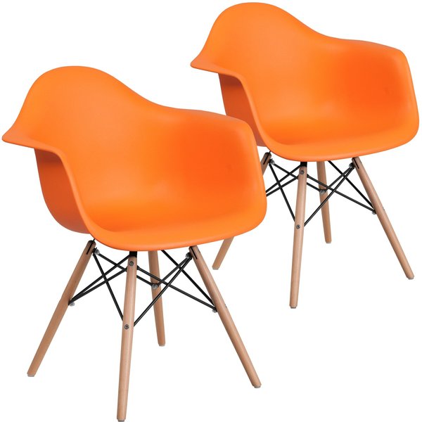 2 Pk. Alonza Series Orange Plastic Chair with Wooden Legs