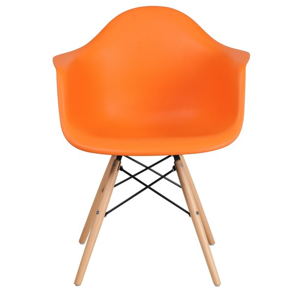 2 Pk. Alonza Series Orange Plastic Chair with Wooden Legs