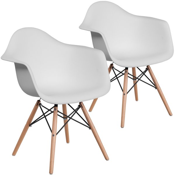 2 Pack Alonza Series White Plastic Chair with Wooden Legs