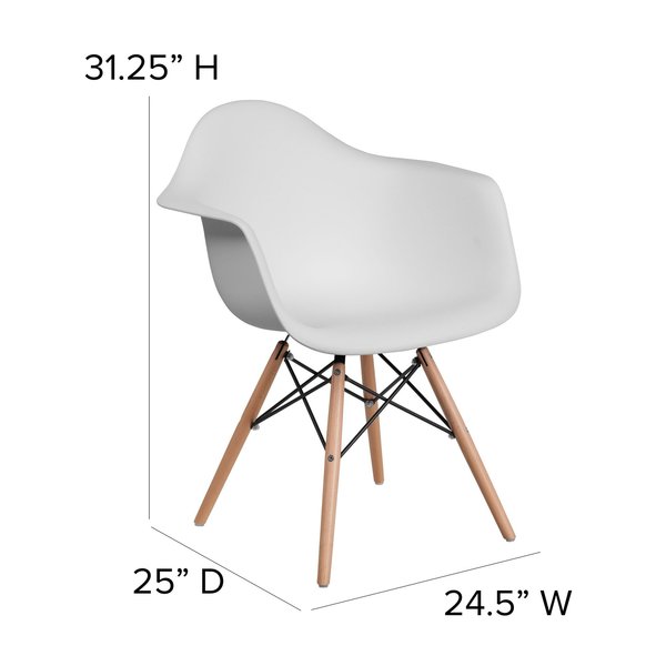 2 Pack Alonza Series White Plastic Chair with Wooden Legs