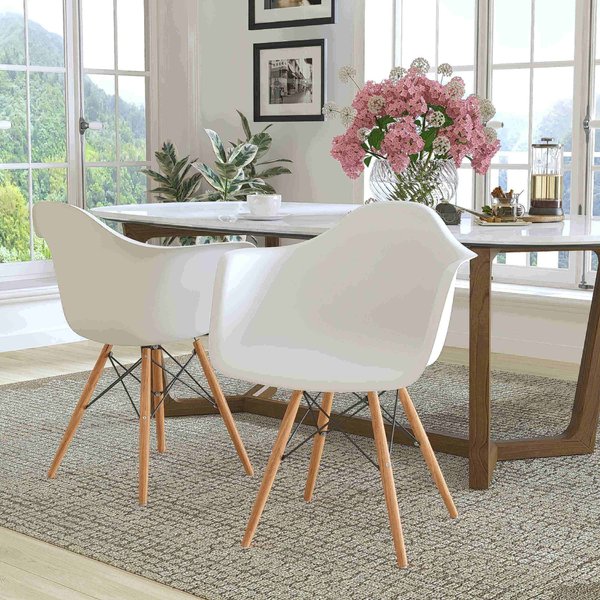 2 Pack Alonza Series White Plastic Chair with Wooden Legs