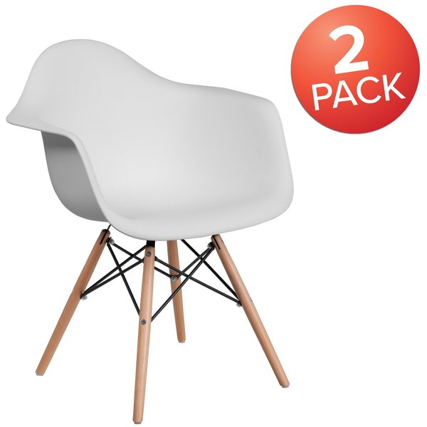2 Pack Alonza Series White Plastic Chair with Wooden Legs