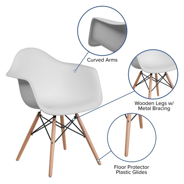 2 Pack Alonza Series White Plastic Chair with Wooden Legs