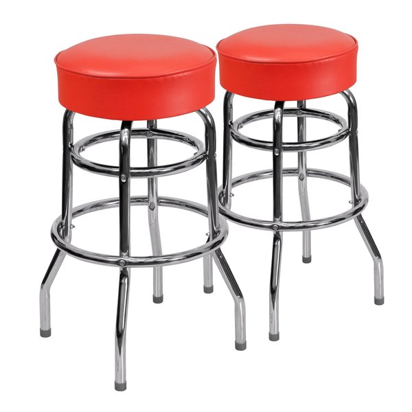 Double Ring Chrome Barstool with Red Seat