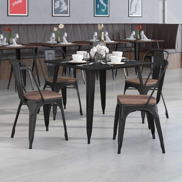 Black Metal Stackable Chair with Wood Seat