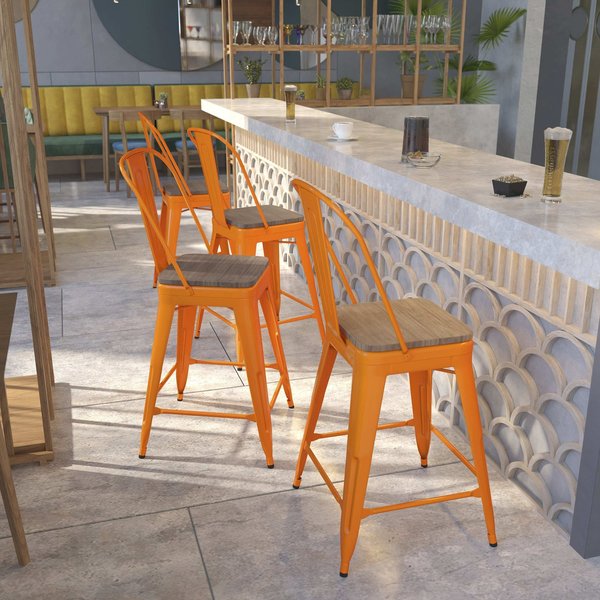 Orange Metal Counter Stool, 24