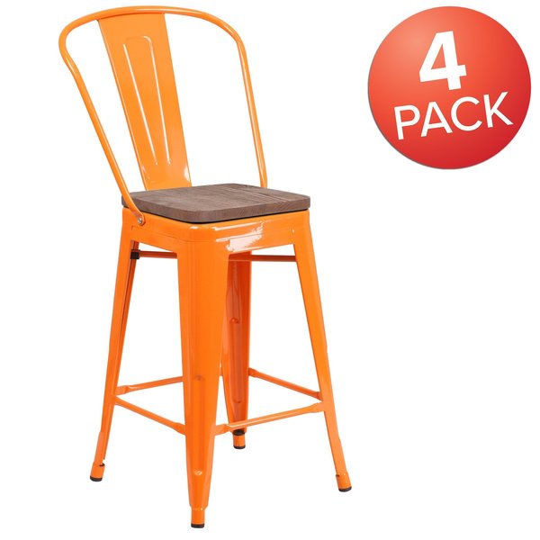 Orange Metal Counter Stool, 24