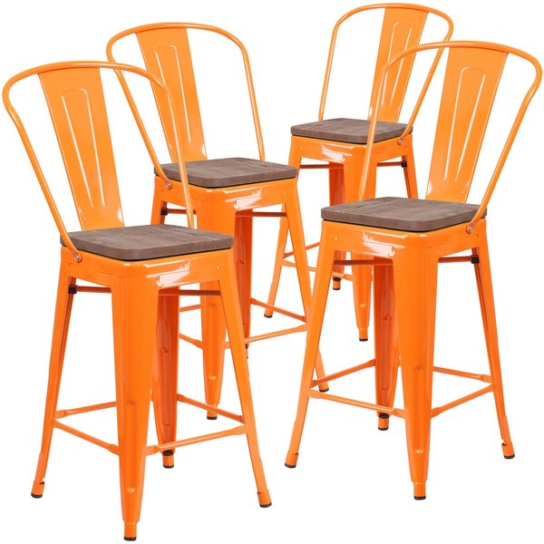 Orange Metal Counter Stool, 24