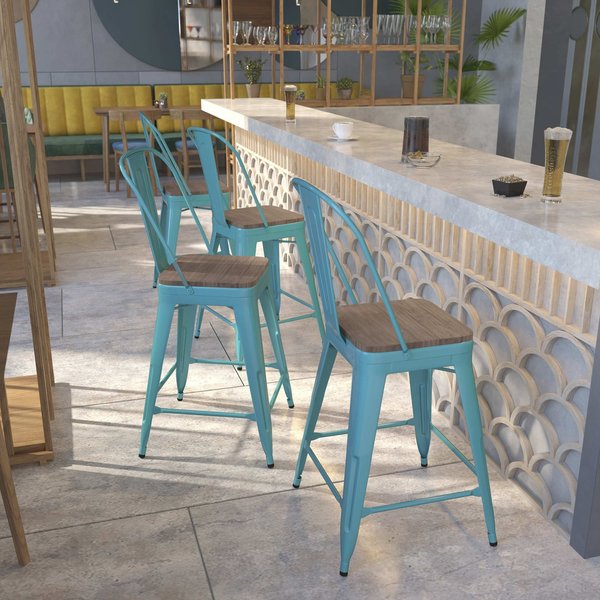 Teal Metal Counter Stool, 24
