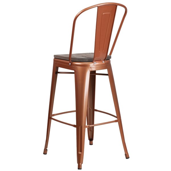 Copper Metal Barstool with Back and Wood Seat, 30