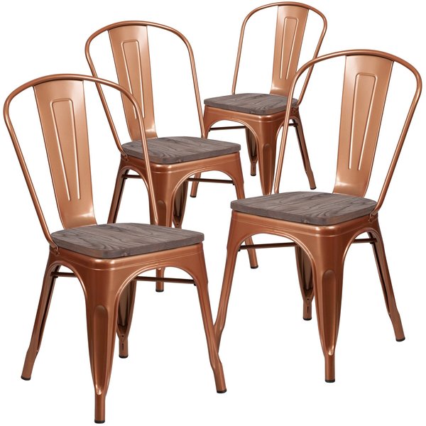 Copper Metal Stackable Chair with Wood Seat