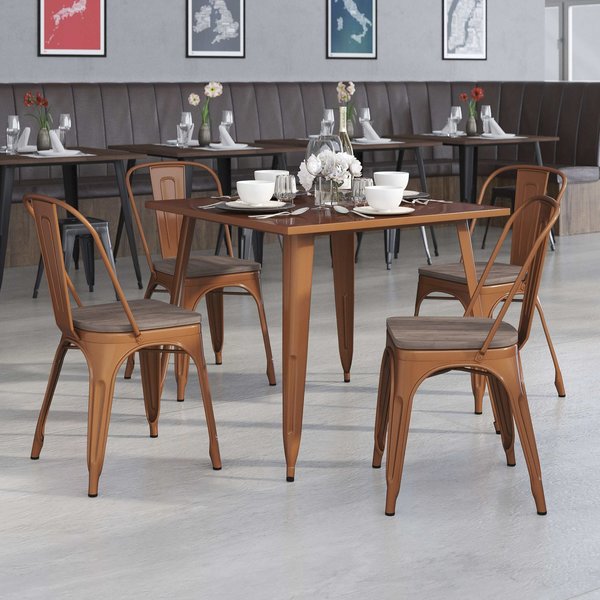 Copper Metal Stackable Chair with Wood Seat