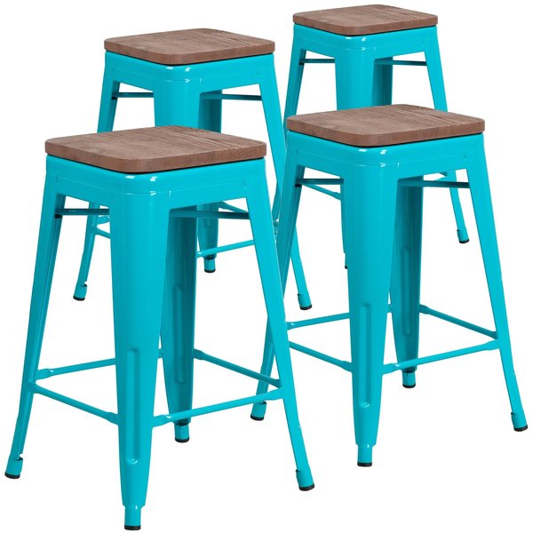 Teal No Back Metal Stool, 24
