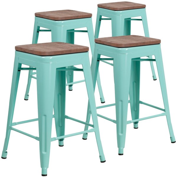 Mint No Back Metal Stool, 24