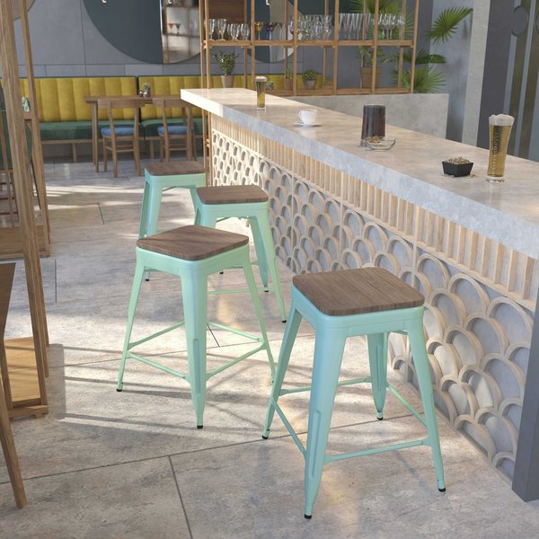 Mint No Back Metal Stool, 24