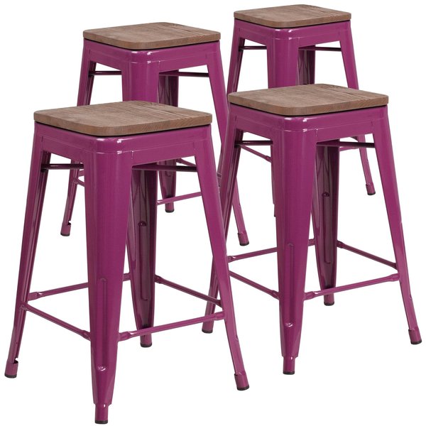 Purple No Back Metal Stool, 24