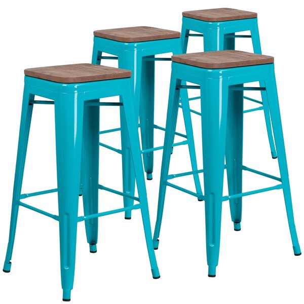 Teal No Back Metal Stool, 30