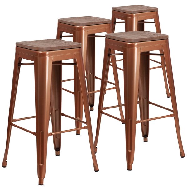 Backless Copper Barstool with Square Wood Seat, 30