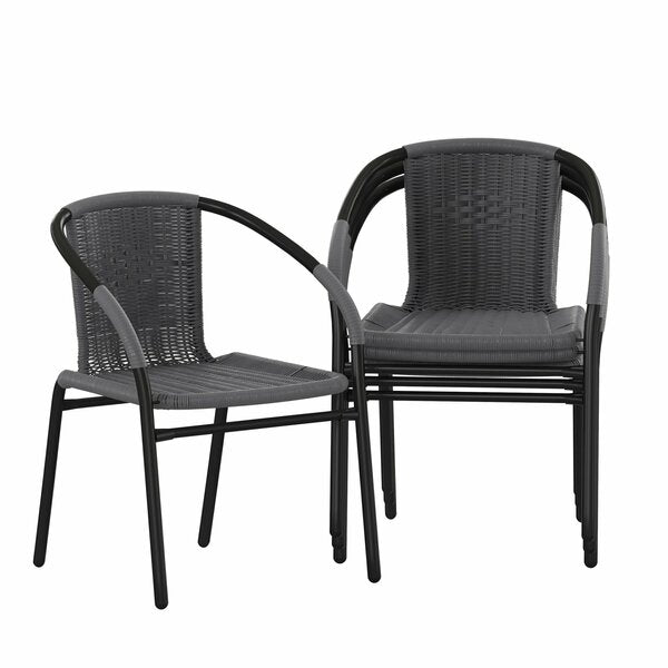 Lila 4 Pack Gray Rattan Indoor-Outdoor Restaurant Stack Chair
