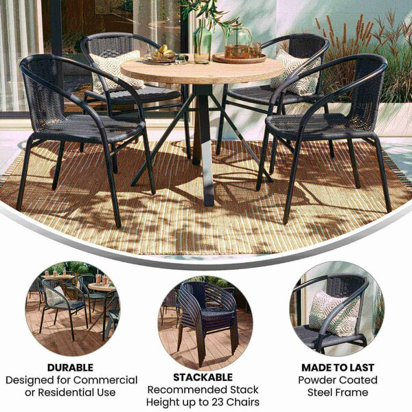 Lila 4 Pack Gray Rattan Indoor-Outdoor Restaurant Stack Chair