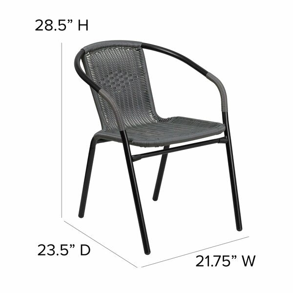 Lila 4 Pack Gray Rattan Indoor-Outdoor Restaurant Stack Chair