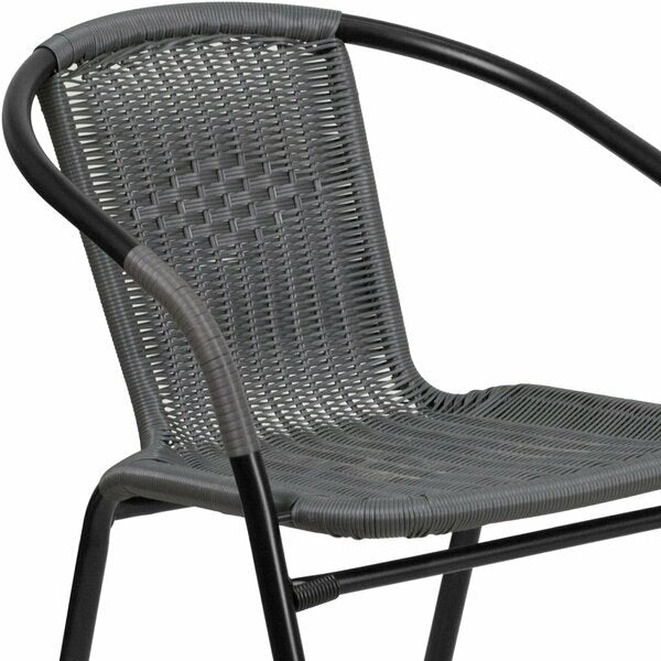 Lila 4 Pack Gray Rattan Indoor-Outdoor Restaurant Stack Chair