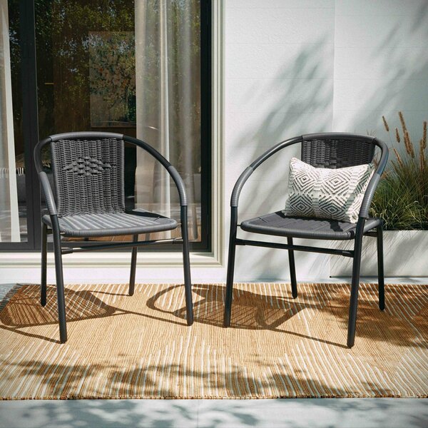 Lila 4 Pack Gray Rattan Indoor-Outdoor Restaurant Stack Chair