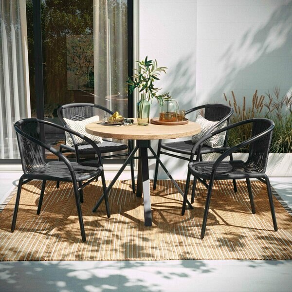 Lila 4 Pack Gray Rattan Indoor-Outdoor Restaurant Stack Chair